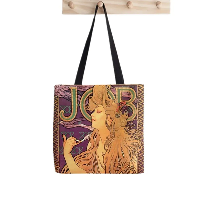 Shopper Vintage Alphonse Mucha Printed Tote Bag women Harajuku shopper Funny handbag girl Shoulder shopping  Lady Canvas Bag