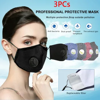 

3PCs PM2.5 Anti-fog Mask Anti Dust Washable Resuable Mask Replaceable Filter Respirator Mouth for Allergy/Asthma/Travel/ Cycling