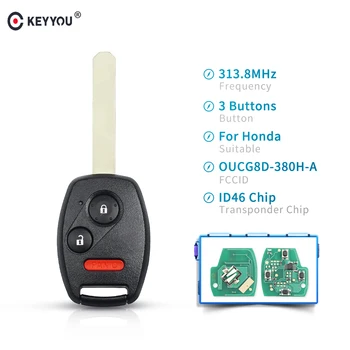 

KEYYOU 3 Buttons Car Remote Control Key 313.8Mhz With ID46 Chip For Honda Accord Fit Civic Odyssey 2003-2007 Fob OUCG8D-380H-A