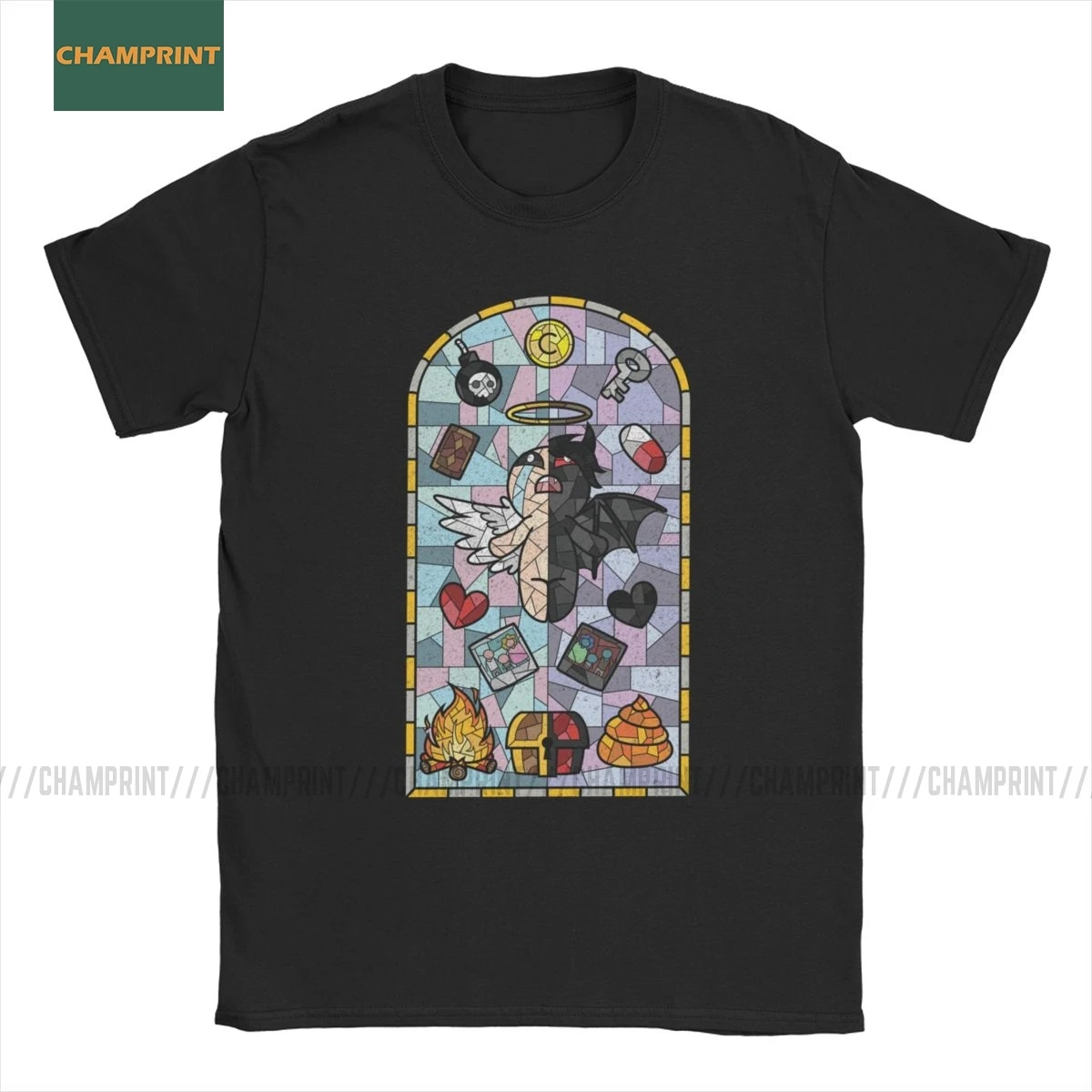 The Binding Of Isaac Cathedral Glass T-Shirts Men Afterbirth Rebirth Game Lamb Azazel Demon Cotton Tees Short Sleeve T Shirt | Мужская