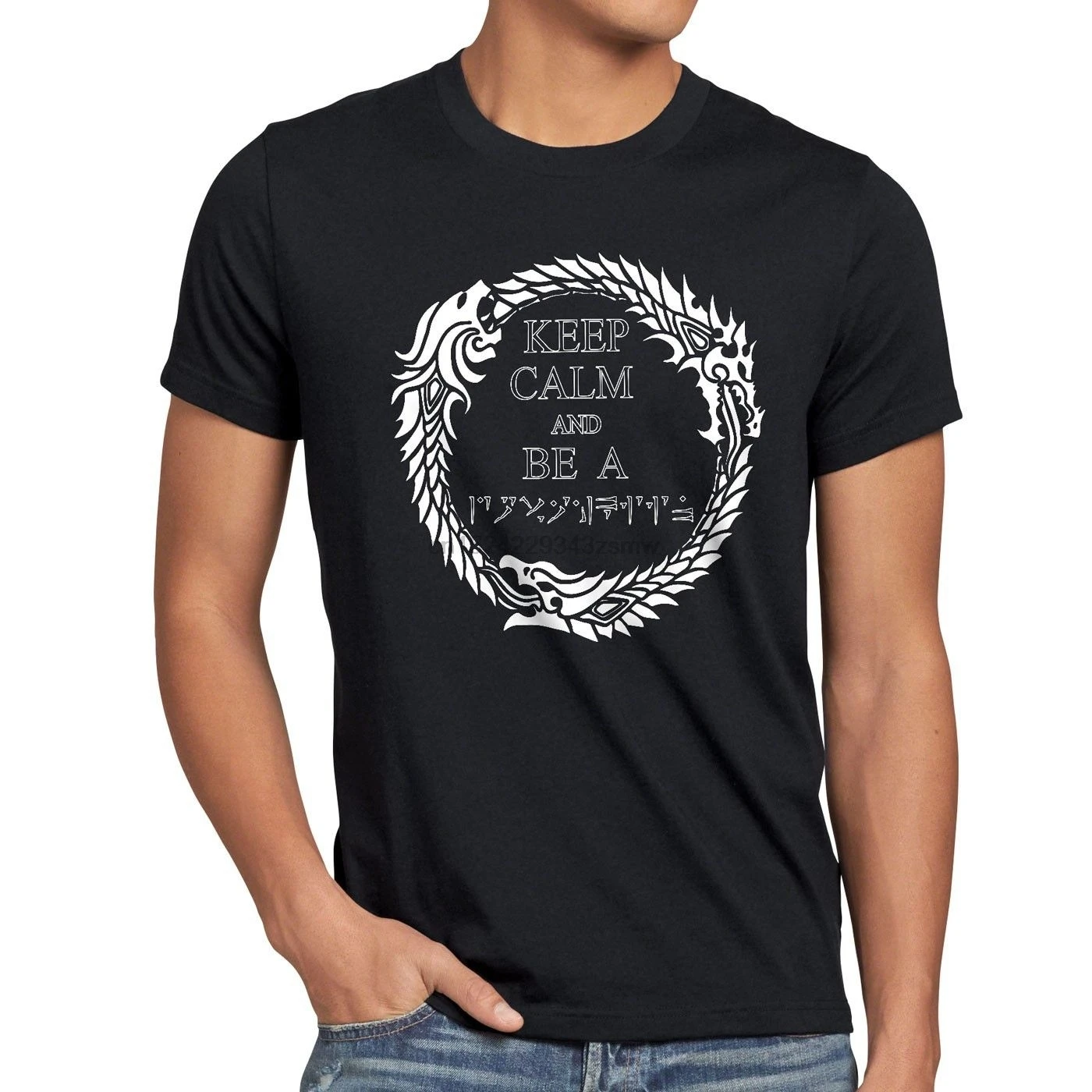 Футболка с надписью Keep calm and Dragonshout Herren skyrim oblivion модная летняя хлопковая футболка