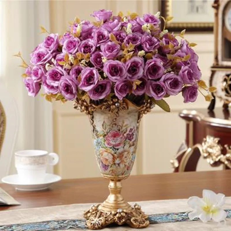 Европейский дворец смолы ваза, украшения для дома, обеденный стол офисные настольные украшения, свадебные подарки, американский ретро шелк f