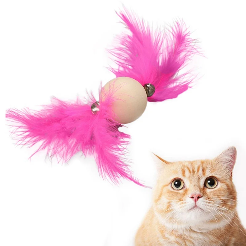

111-Wooded Ball Toy With Bell And Colorful Feather For Cats Interactive Pet Playing Toy wooden rolling ball toy 2 020 1