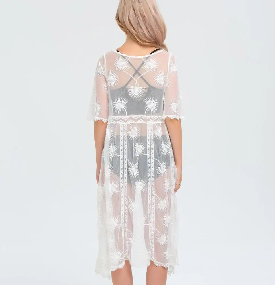 LONZO Women's Sexy Lace Sunscreen Shawl Dress Beach Bathing Suit Cover Ups LCP73