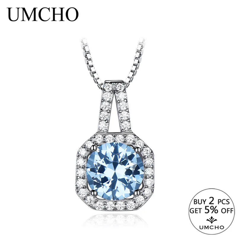 UMCHO ожерелья из драгоценных камней& Подвески 925 стерлингового серебра ювелирные изделия небо Ожерелье из голубого топаза для женщин подарок с цепочкой