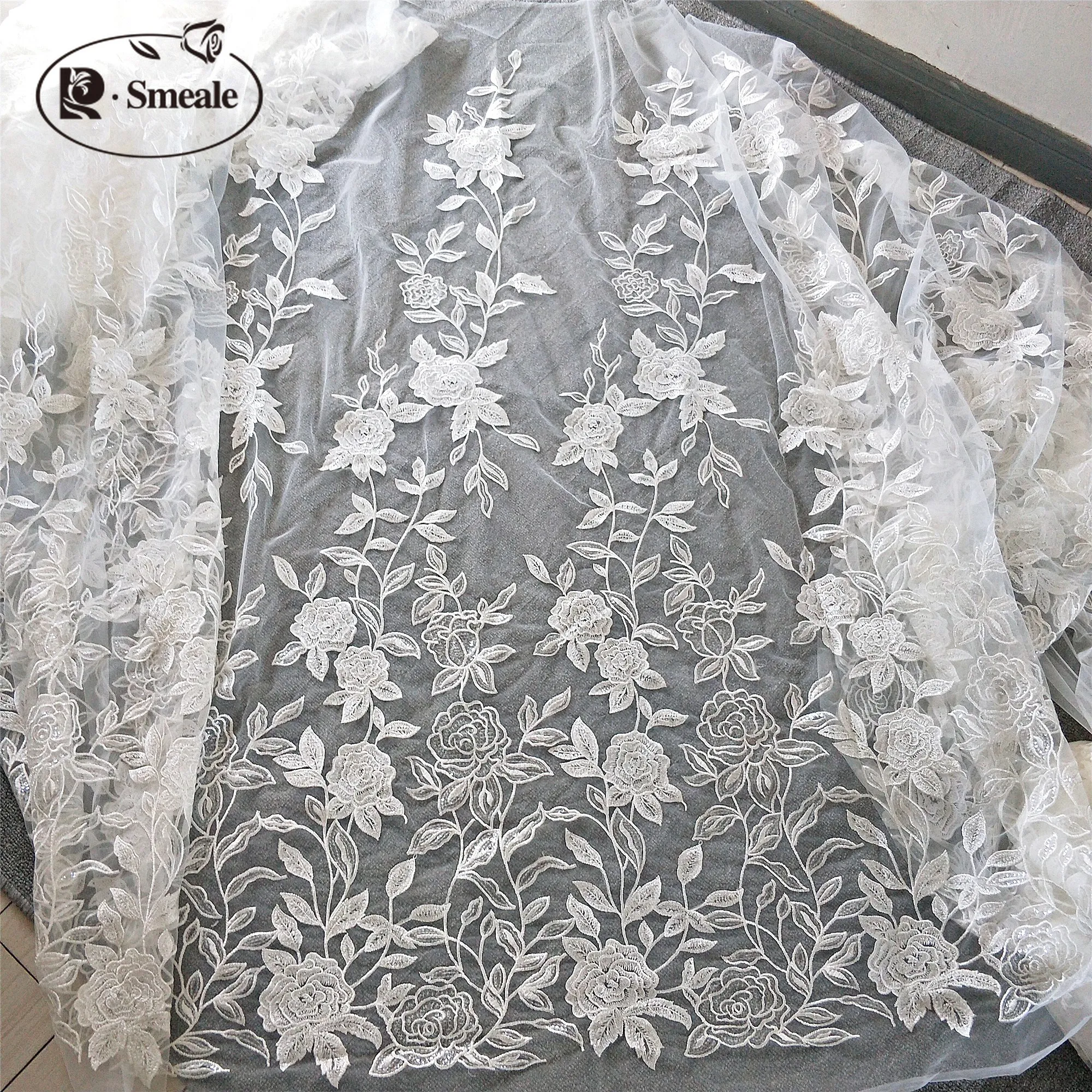 Цветочная блестящая вышитая кружевная ткань для свадебного платья аксессуары