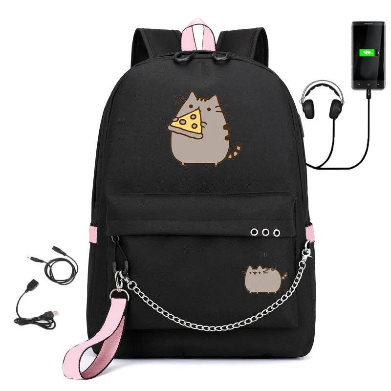 IMIDO милый толстый рюкзак с котиками для девочек обратно в школу плечи рюкзак Usb зарядка Холст Дорожная сумка подростковые сумки для ноутбука - Цвет: Black E