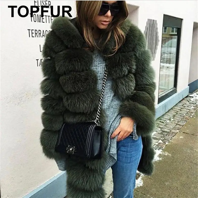 TOPFUR, Зимняя Толстая куртка из натурального Лисьего меха, женская теплая зимняя куртка с натуральным мехом с капюшоном, повседневная верхняя одежда, пальто, базовые куртки