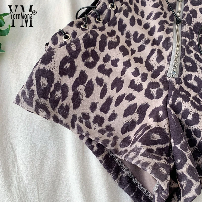 Модные леопардовые шорты для женщин, Осень-зима, высокая талия, бандажные шорты, хорошее качество, женские шорты с принтом