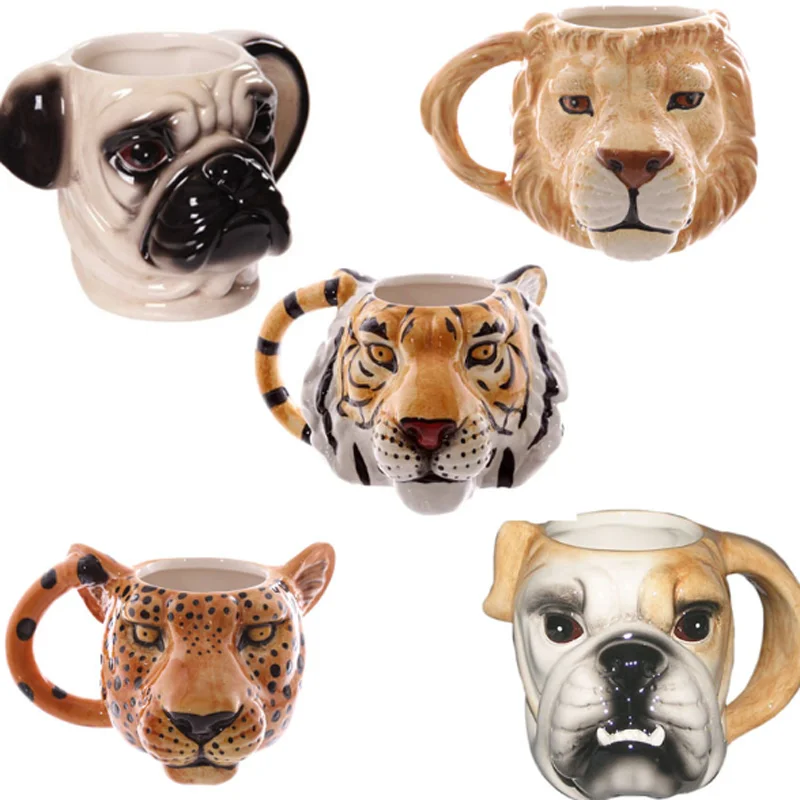 Coffee mug pet mark animal personalized mug creative hand-painted dog mug gift Milk Mug Lion Leopard Tiger Head Ceramic Mug 3D