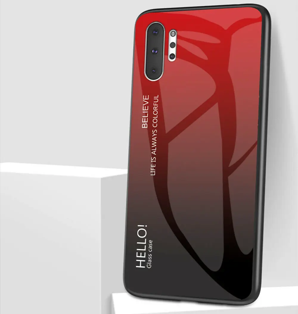 Для samsung Galaxy Note 10 Plus 10 Note 9 S9 S10E для iPhone 7 8 Plus X XR XS MAX Роскошный тонкий гибридный чехол с градиентным стеклом - Цвет: Красный