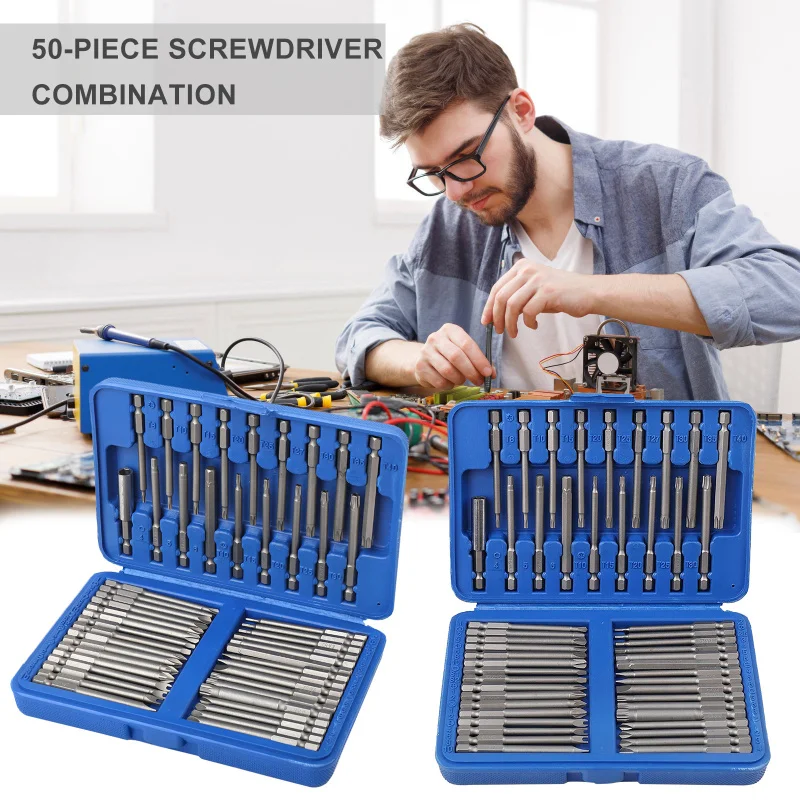 

50Pcs 75mm Screwdriver Bit Set Super Long Chrome Vanadium Steel Plum Star Hexagon Phillips Torx Tools Set Professional Multitool