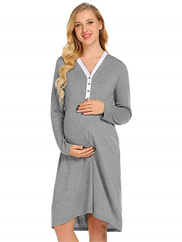 New Spring and Autumn V-collar Color long-sleeved dress jacket for feeding nursing dresses breastfeeding  for pregnant women