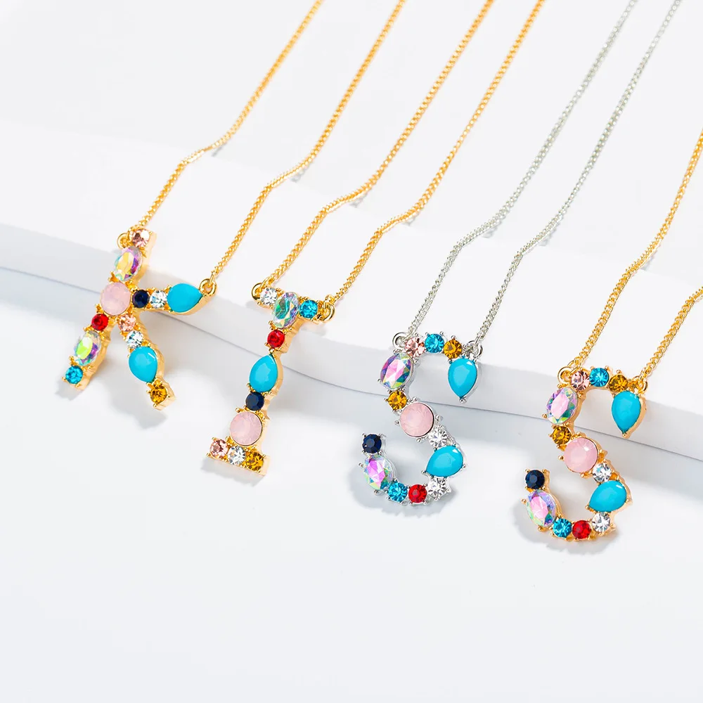 

Large Colorful Initial Necklace Alphabet A-Z Letter Multicolor Zircon Pendant Necklace for Birthday Gifts CZ Charm Necklace