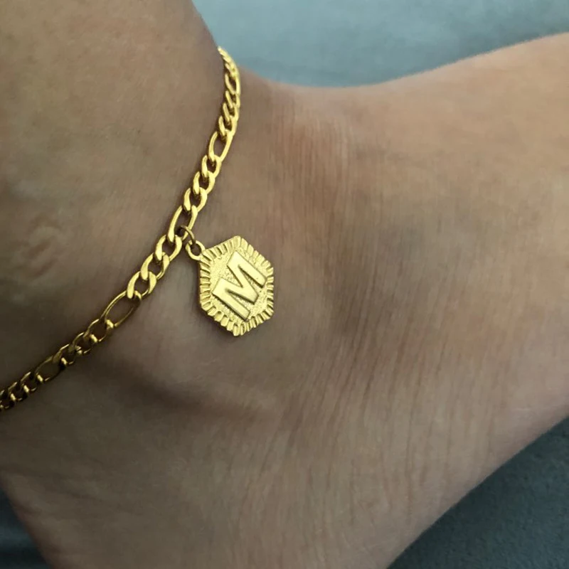 Hip-hop 26 Initial A-Z Anklet Anklets Hexagon Card Name Alphabet Ankle Charm Stainless Steel Jewelry Friendship Gift Bijoux bff Hip-hop 26 Initial A-Z Anklet Anklets Hexagon Card Name Alphabet Ankle Charm Stainless Steel Jewelry Friendship Gift Bijoux bff