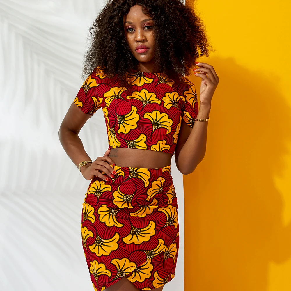 Африканская одежда для женщин комплект Топ Юбка комплект модный Анкара принт материал женский модный комплект африканская традиционная одежда - Цвет: color1