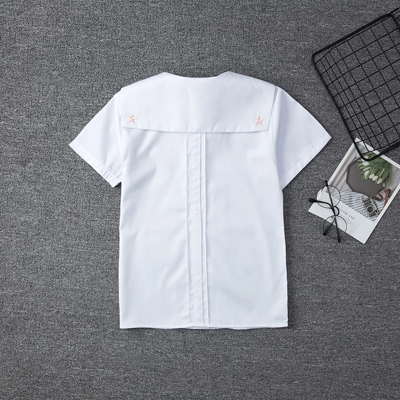 White Cotton Japanese Middle High Student School Dress For Girls JK Uniforms Sailors Suit Short Sleeve White Shirt Women Tops 2