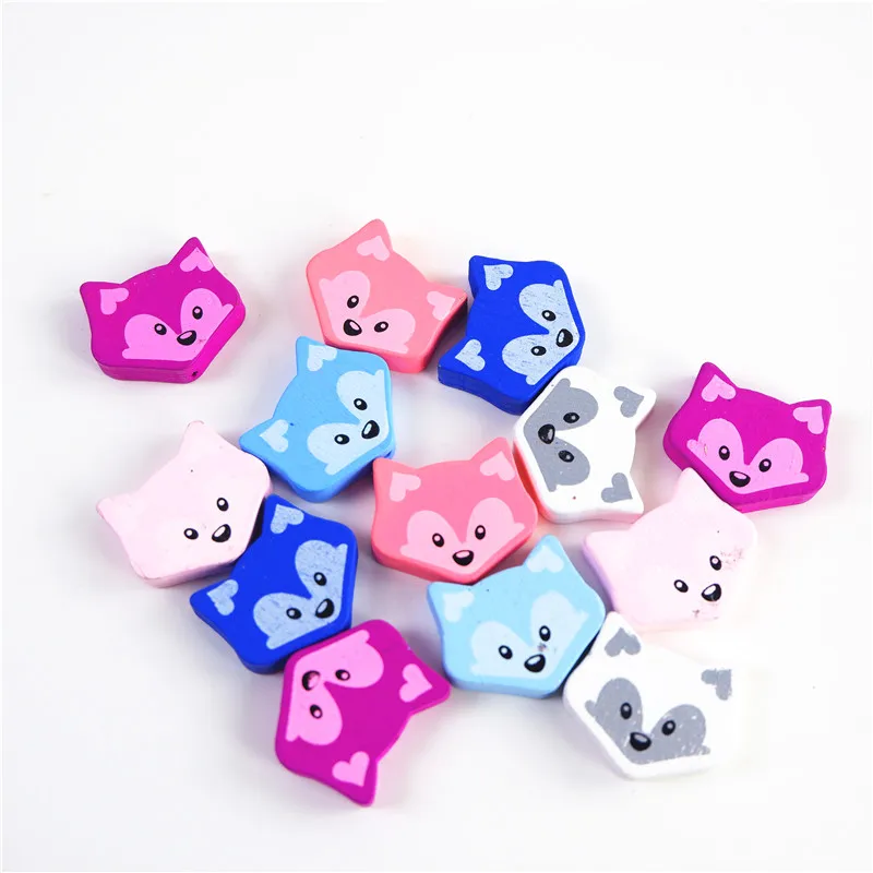 20pcs Wooden Natural Cute Fox Loose Wood Beads For Handmade DIY Jewelry Making Children's Necklace Bracelet 23x27mm | Украшения и