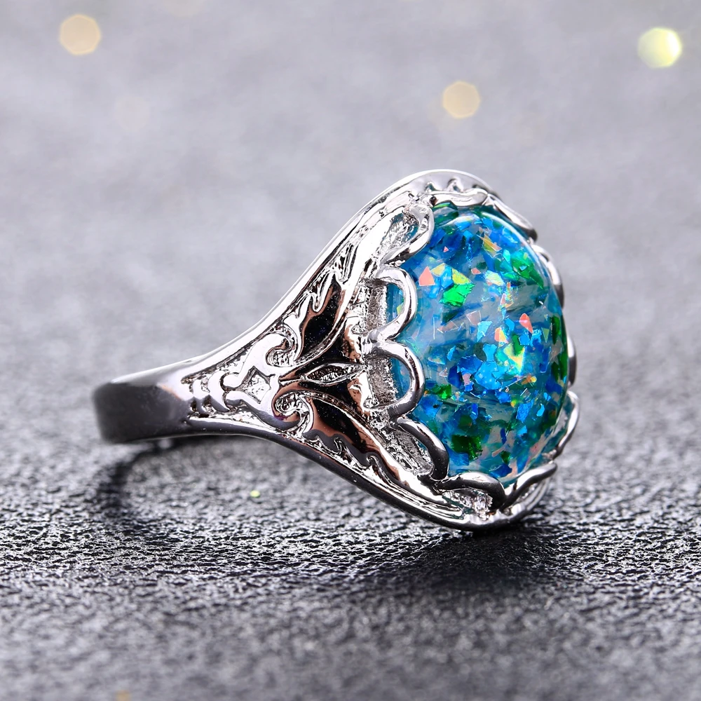 Opal Rings 925 Silver Jewelry Ring Fancy Party Anniversary Gift Women 10x14MM Bezel Setting Stones Size 6-10 silver ring silver rings