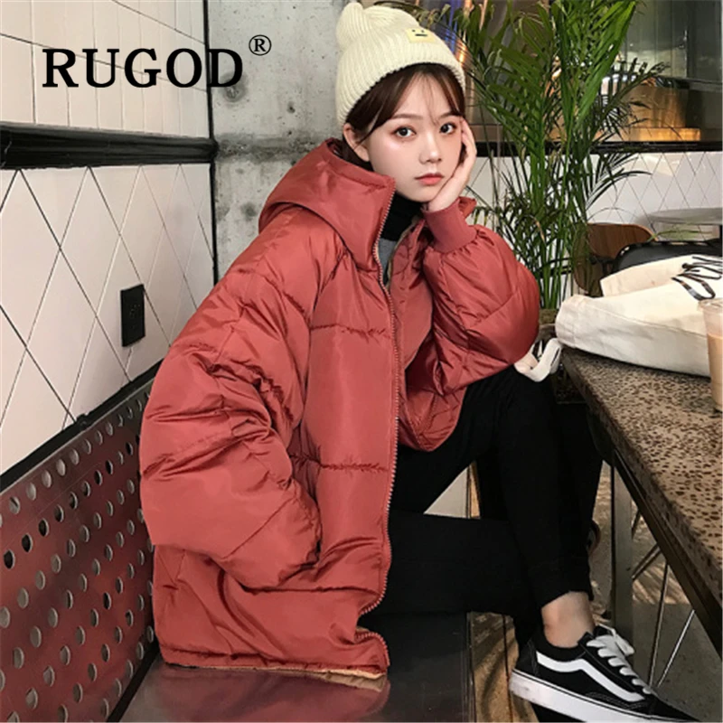 

RUGOD Korean solid cotton women coat Fashion Plus Size Down Jacket Auturm winter Thicken Warm Cotton outwear 2019 parka overcoat