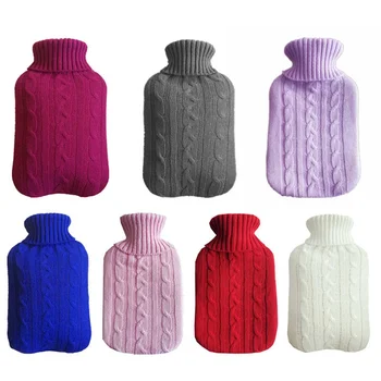 

2000ml Hot Water Bottle Knitted Cover Solid Color Water-filled Bag Cloth Cover Hand Warmer Winter Soft Hot Water Bottle
