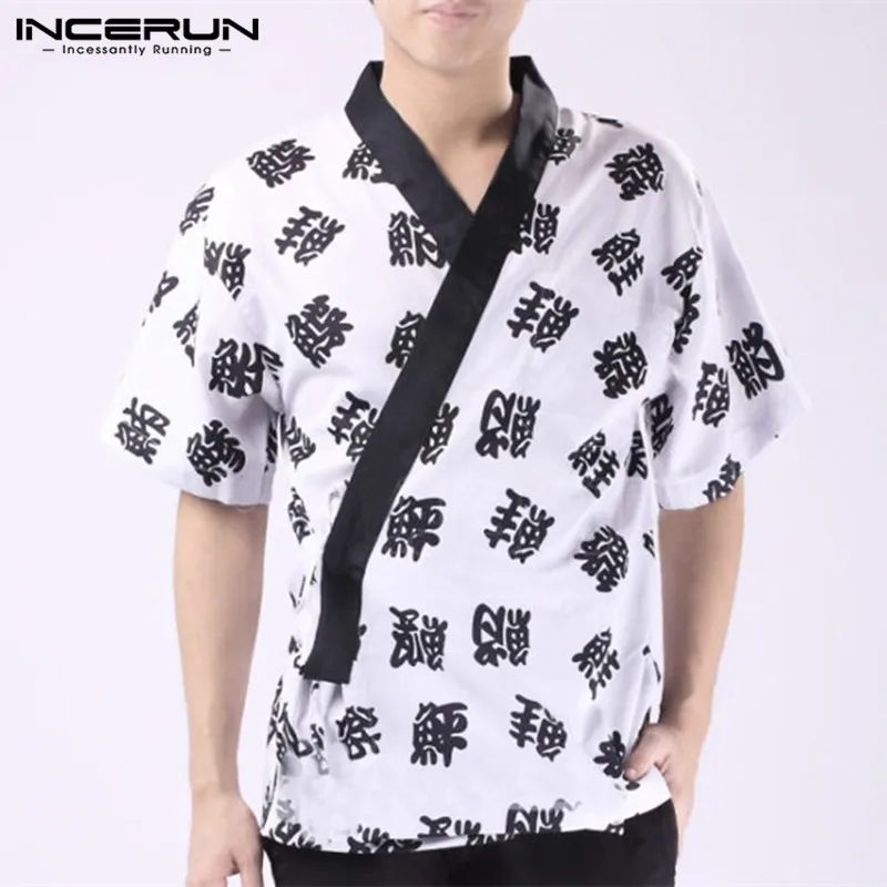 INCERUN Men Shirt Printed Lace Up Short Sleeve 2020 Japanese Mens Kimono Casual V Neck Tops Vintage Streetwear Harajuku Shirts INCERUN Men Shirt Printed Lace Up Short Sleeve 2020 Japanese Mens Kimono Casual V Neck Tops Vintage Streetwear Harajuku Shirts