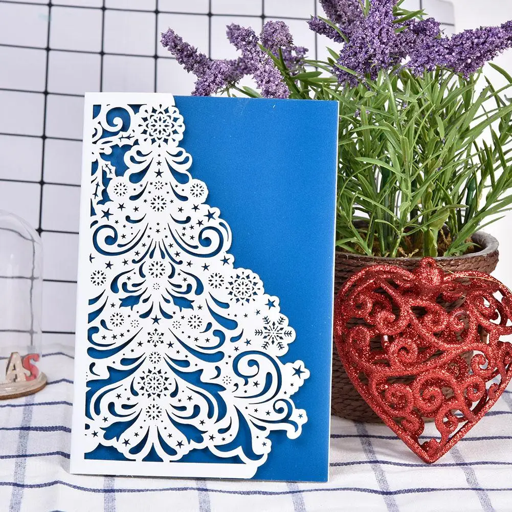  Christmas Openwork Greeting Card Invitation Christmas Cutout Invitation Color 3D Openwork Greeting  - 4000317969372