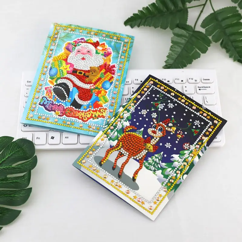  4pcs DIY 5D Diamond Painting Christmas Invitation Greeting Card Kit Round Stitch Embroidery Set - 4.00032E+12