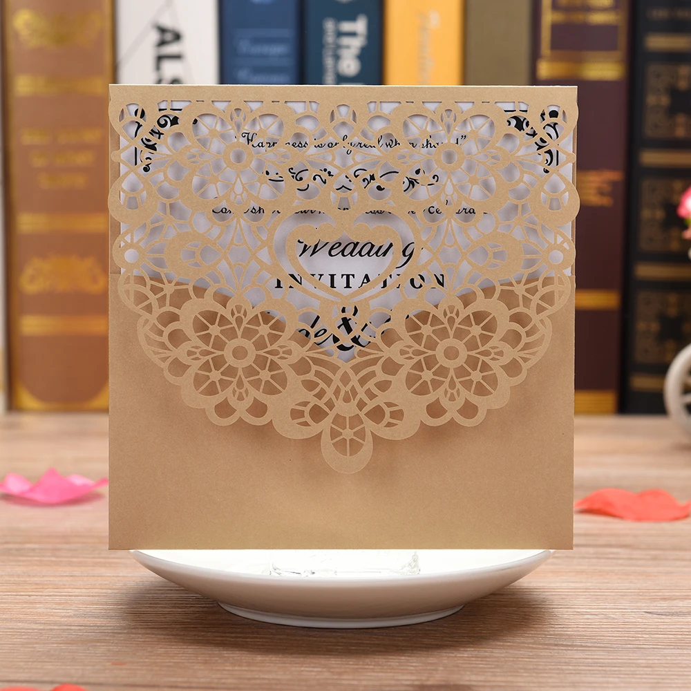  5 PCS Flowers design European Style Lace Wedding Greeting Invitation Card Cover Engagement Party De - 4.00003E+12