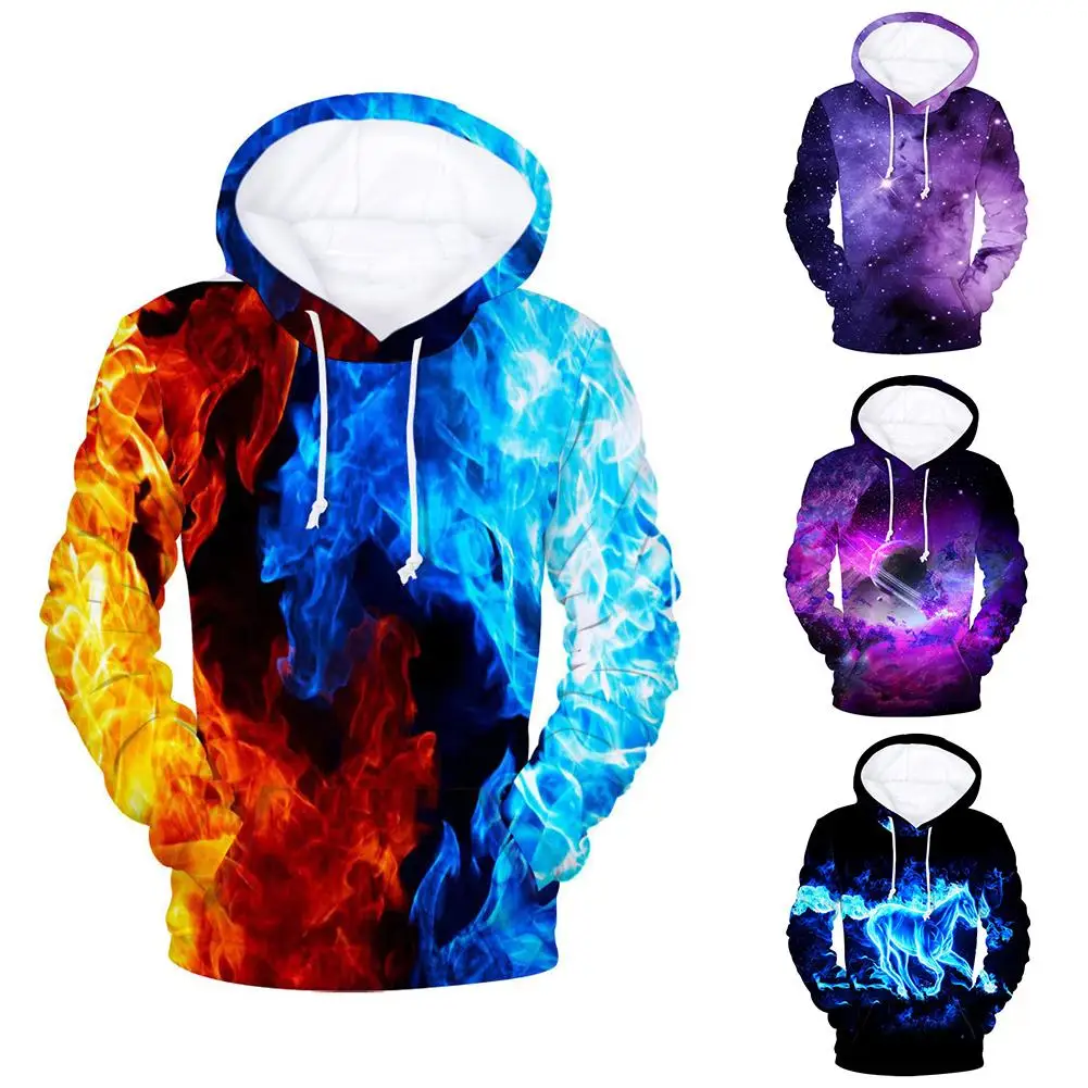 Men 3D Digital Fire Flame Print Hooded Sweatshirt Drawstring Hoodie Coat Autumn and winter men's clothing Men 3D Digital Fire Flame Print Hooded Sweatshirt Drawstring Hoodie Coat Autumn and winter men's clothing