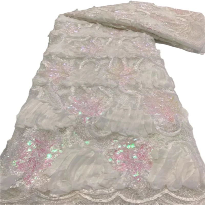 

Light Pink Tulle Flower Sequins Lace Fabric Bridal Sequence Embroidery Elegant African Nigerian Latest Design Style High End