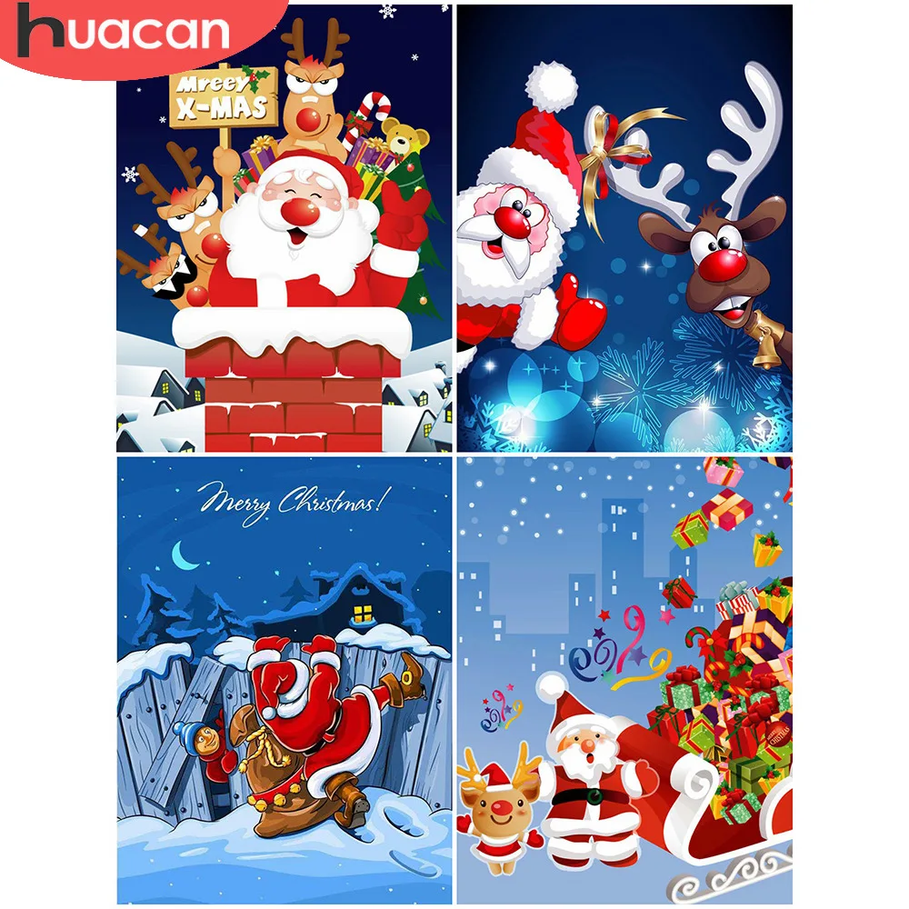 HUACAN Full Square Diamond Painting Cartoon Christmas 5D Cross Stitch Embroidery Santa Claus Home Decoration Gift | Дом и сад