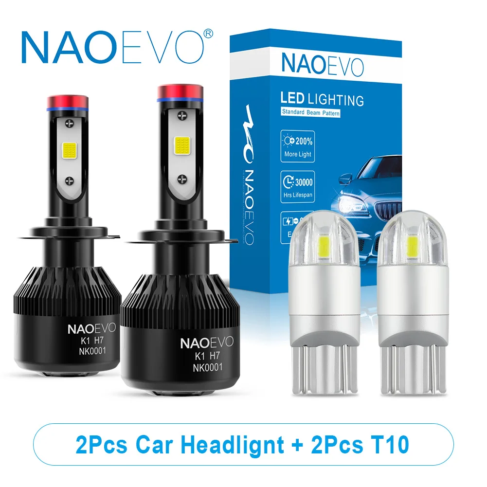 NAOEVO H7 H4 H11 W5W светодиодный Авто H1 H8B H8 HB4 автомобильный светильник HB3 H9