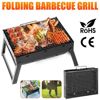 

36x30x8cm Portable Compact Charcoal Barbecue BBQ Grill Cooker Bars Smoker Outdoor Camping Foldable Picnic Barbecue Tools