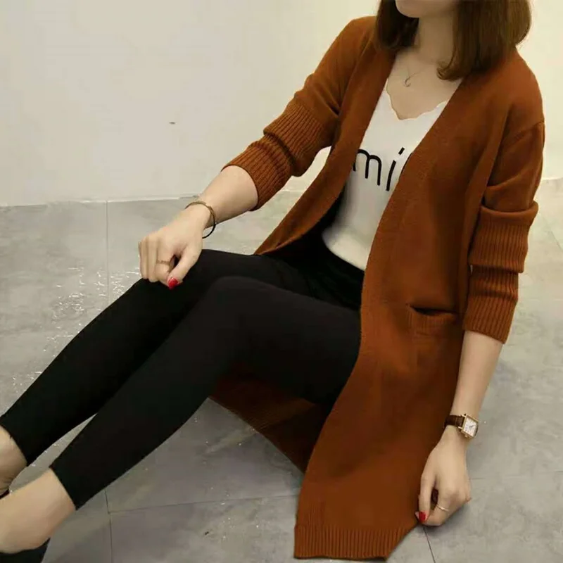 Harajuku Girls Sweater Long Korean New Autumn And Winter A Loose Office Thick Long Cardigan All-Match Thickening DD2355
