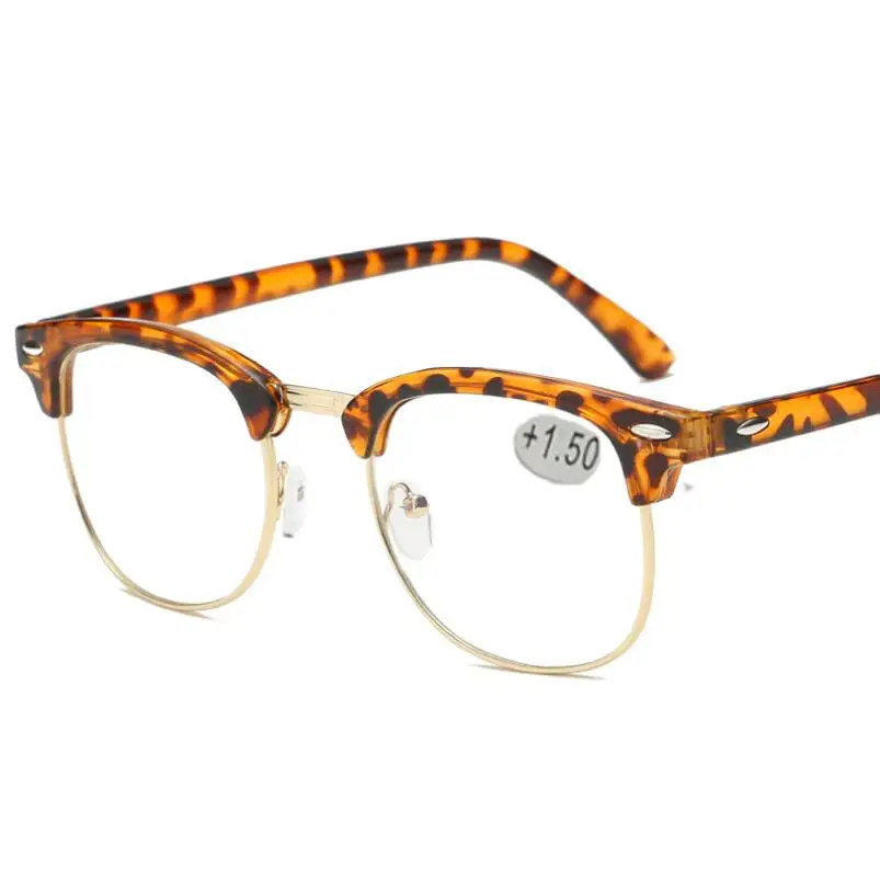 Metalen Half Frame Leesbril Verziend Brillen Mannelijke Vrouwelijke Ver Sight Bril Met Sterkte + 0.5 + 0.75 + 1.0 + 1.25 Tot + 4.0
