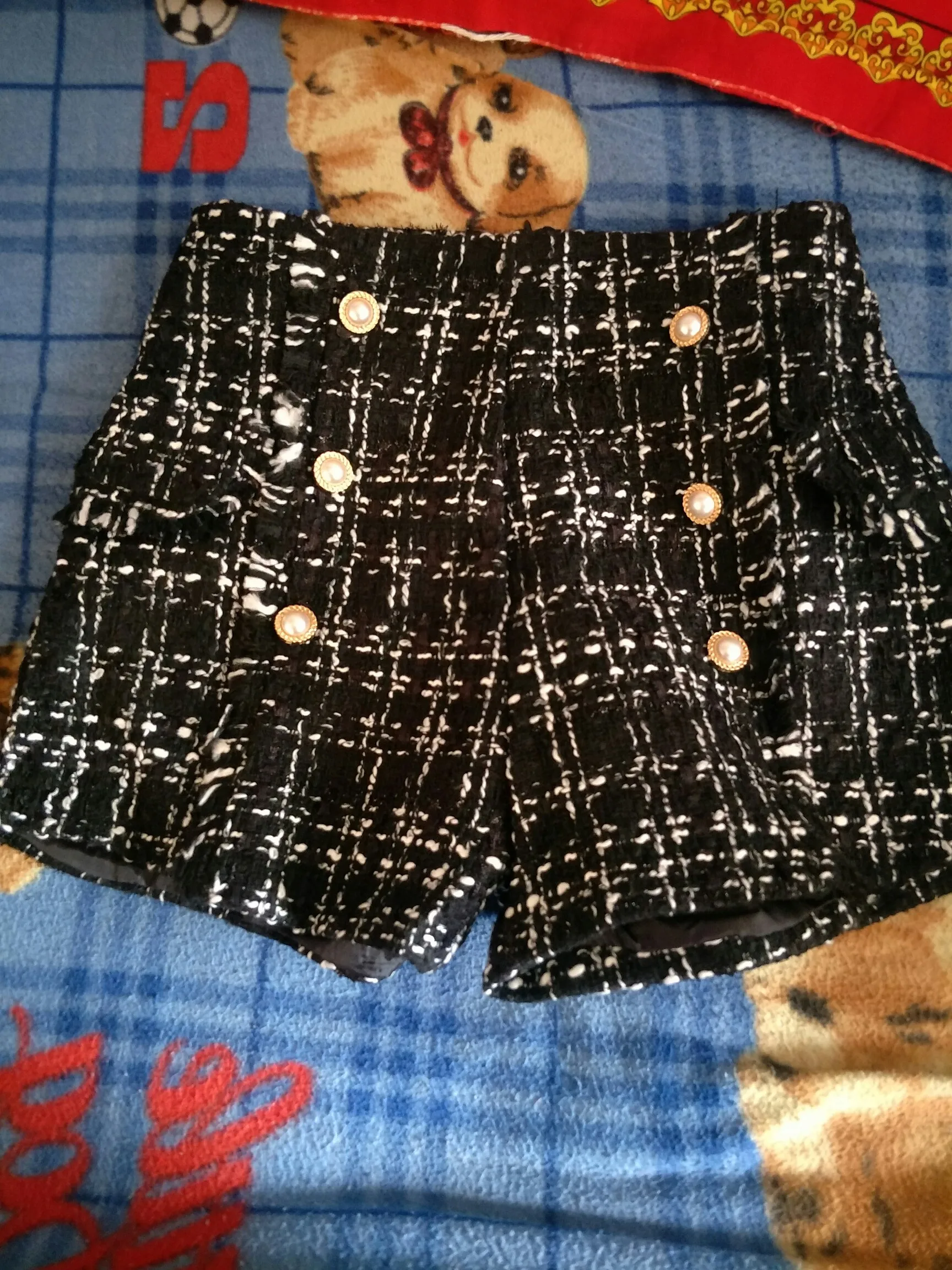 MUMUZI/женские шерстяные короткие брюки, свободные широкие плотные твидовые шорты в клетку с высокой талией, повседневные ботинки, клетчатые шорты с пуговицами