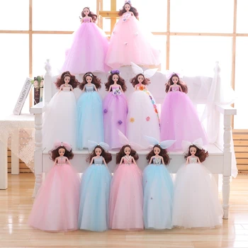 

Cute plastic toy doll clothes princess skirt upscale luxury tail wedding bride wedding dress girl toy birthday gift decoration