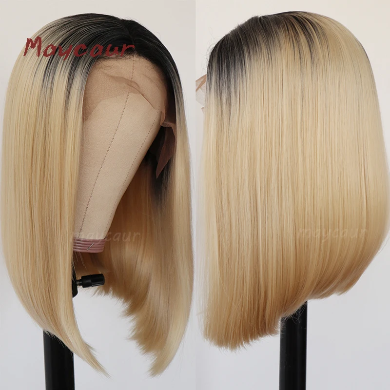 

1b/613 Color Bob Hair Wigs For Women Heat Resistant Ombre Blonde Synthetic Lace Front Wig for Black Women