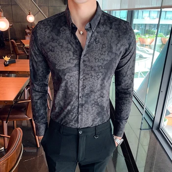 

Men's long-sleeved shirt 2019 autumn and winter new casual slim long-sleeved shirt youth personality trend men's clothing