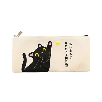 

Cute Canvas For School Pencil Creative Cartoon Cat Pencilcase Penalty Large Pen Bag Zipper Kids Boy Girl Box Supplies