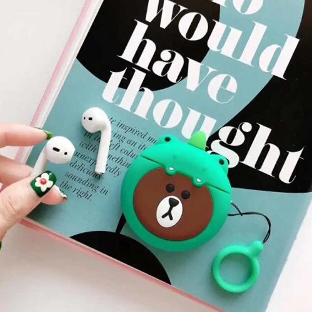 Силиконовый чехол для наушников с мультяшным животным рисунком Airpods2 bluetooth