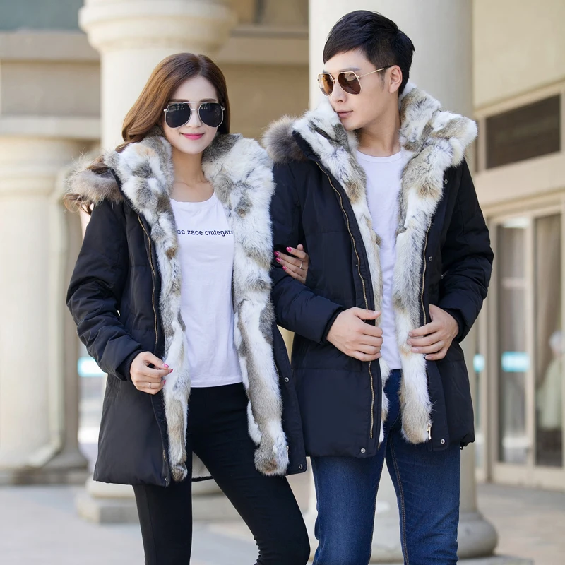 

Couple Duck Down Jacket Men Winter Thick Fur Collar Plus Size 5xl Women Jackets Hooded White Coat Parkas Sobretudo KJ574