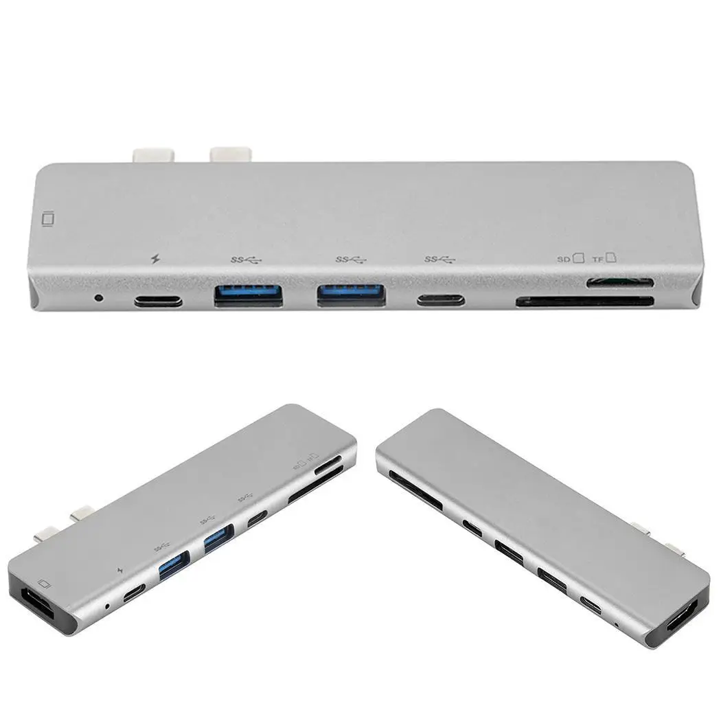 Двухголовый тип-c концентратор в HD перфоратор 7 в 1 док-станция USB 3,0 20V 3A, поддержка адаптера питания max 87 W