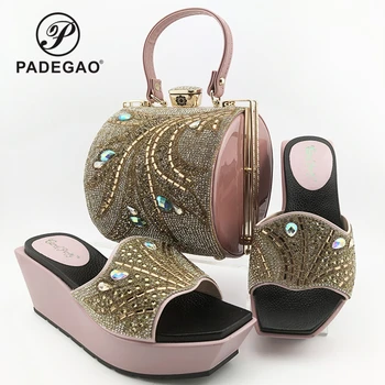 

Specials Design Coming Italian Women Shoes and Bag to Match in Pink Color Comfortable Heels with Shinning Crystal for Party