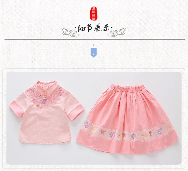 Детская одежда летняя для девочек, новая стильная Китайская одежда для девочек, юбка конфуцианства, 5 китайских костюмов, 3 весенне-летних костюма для 1 года