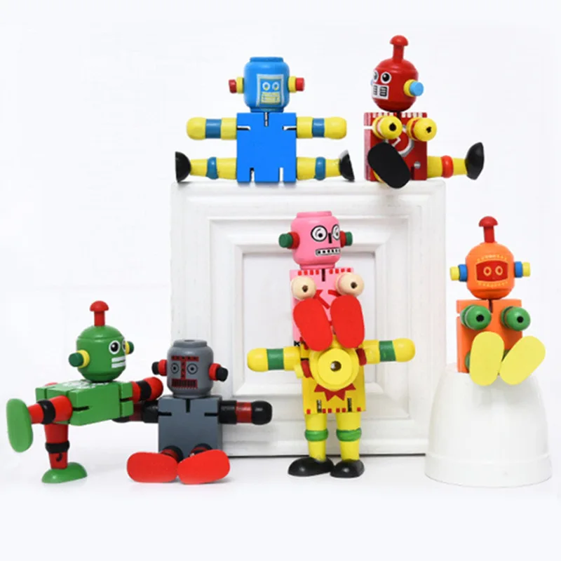 

Colorful Novelty Wooden Robot Toy Learning Transformation Wooden toy for kid Present Joint Moved Deformation Robot Toys