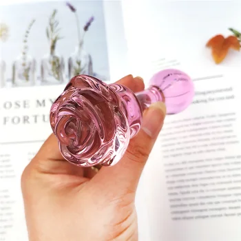 Glass Dildo Pink Rose Flower Shape Vaginal Anal Butt Plug Self Comfort Masturbator Sex Toys for Woman 2