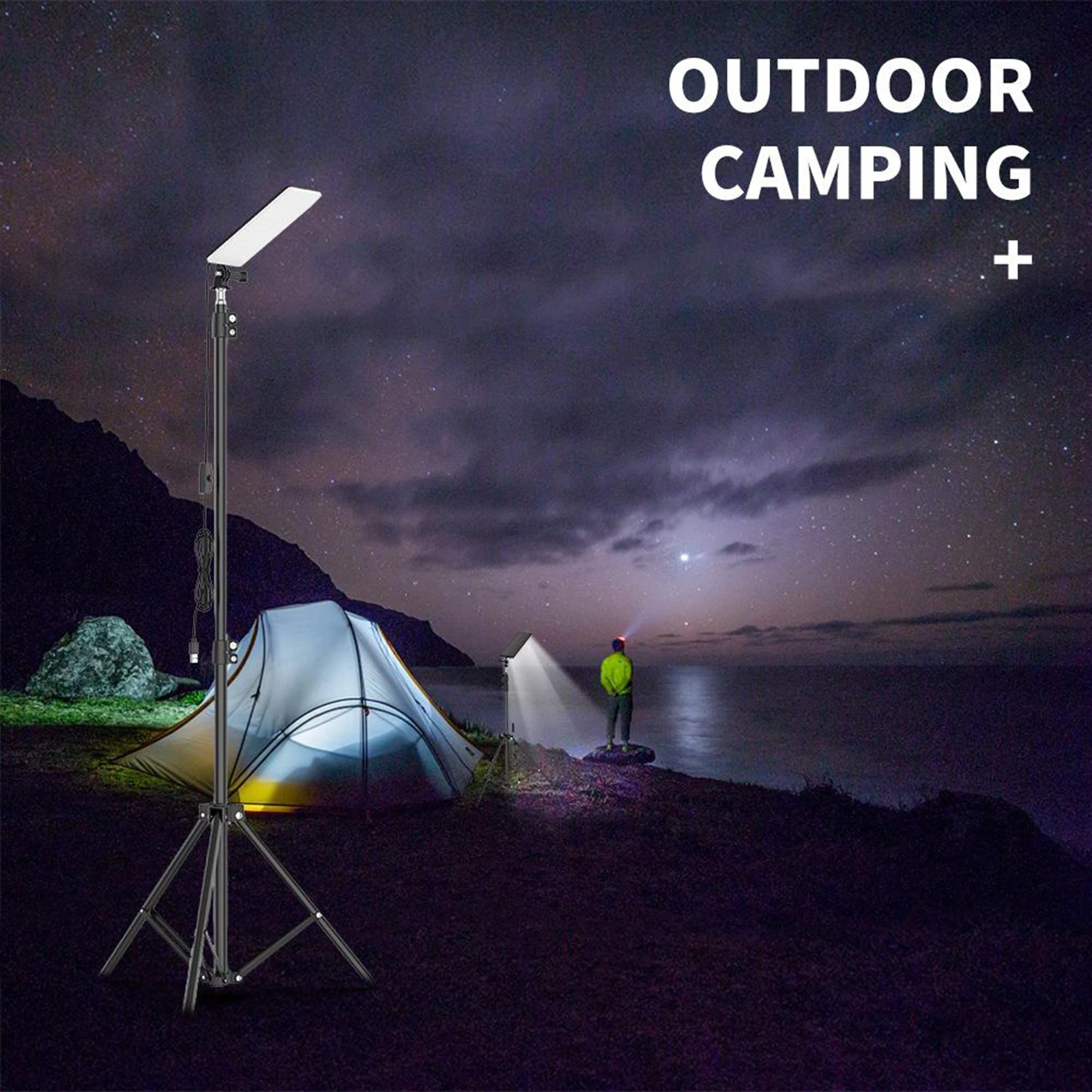 Tripod LED Camping Light USB Rechargeable Outdoor Tent Lamp Hiking Lantern