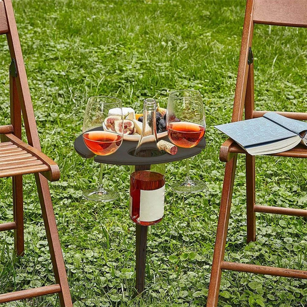 Outdoor Foldable Wine Table with Round Desktop Mini Wooden Easy To Carry.
